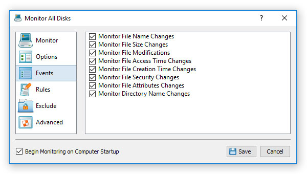 Disk Change Monitoring Events