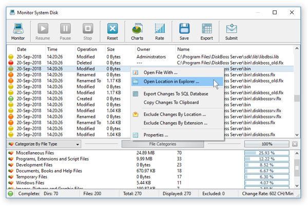 Disk Change Monitoring Results